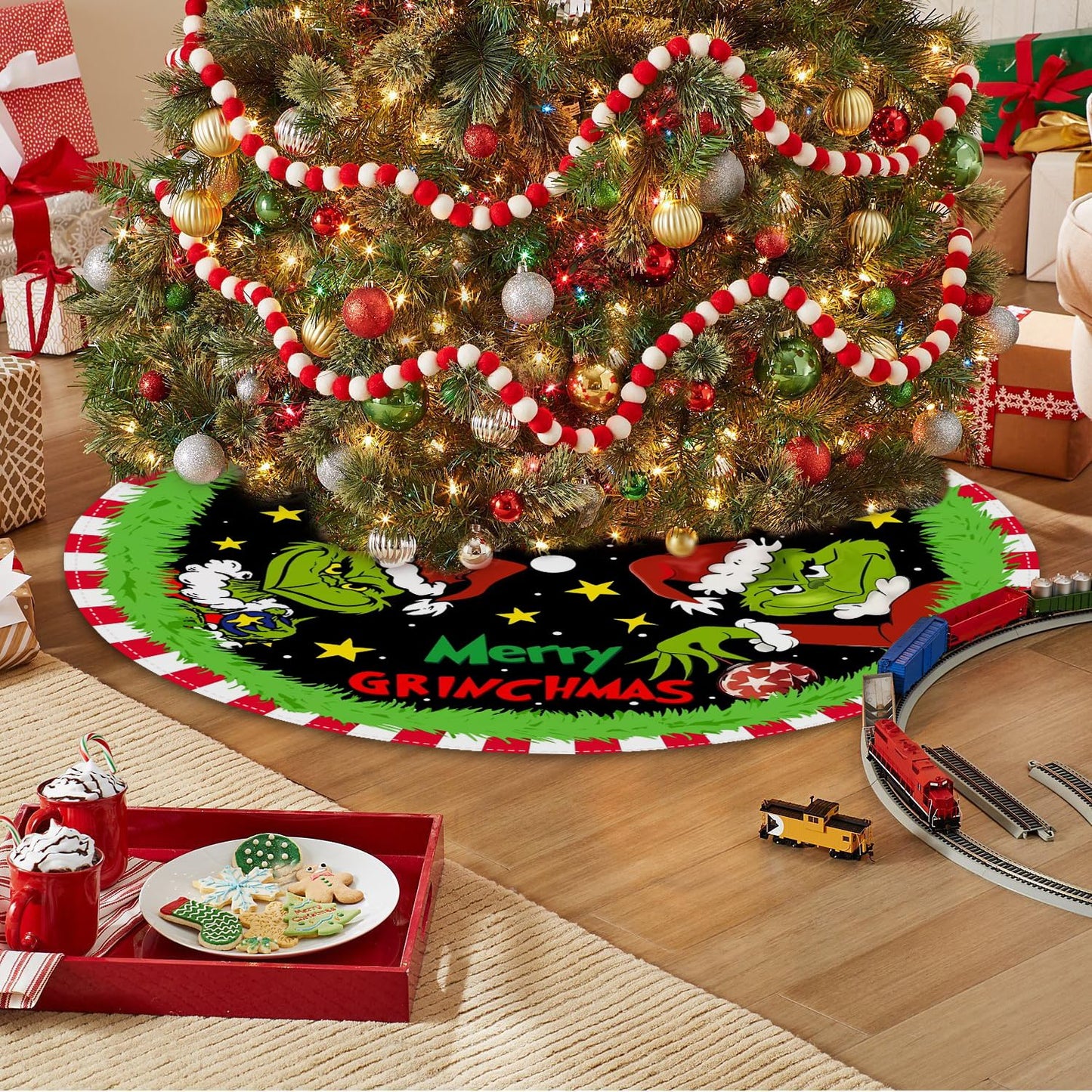Christmas Tree Skirt 48 Inch, Soft and Funny Merry Christmas Tree Collar Farmhouse Xmas Holiday Decoration (Style 1)