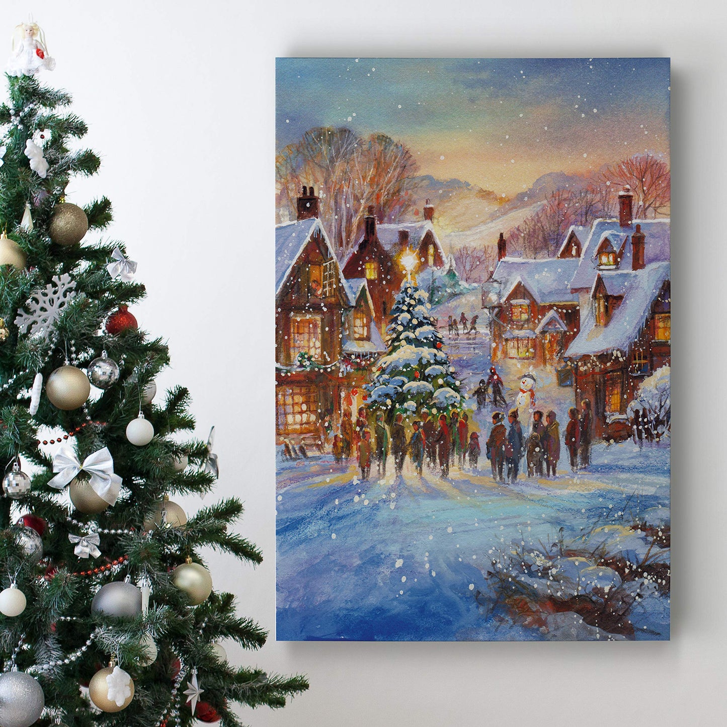 Renditions Gallery Abstract Christmas Art Prints for Home Decor Snowy White Christmas Canvas Wall Hanging Paintings for Bedroom Dining Living Room Office Home Kitchen Wall Decor - 32"X48" LT18