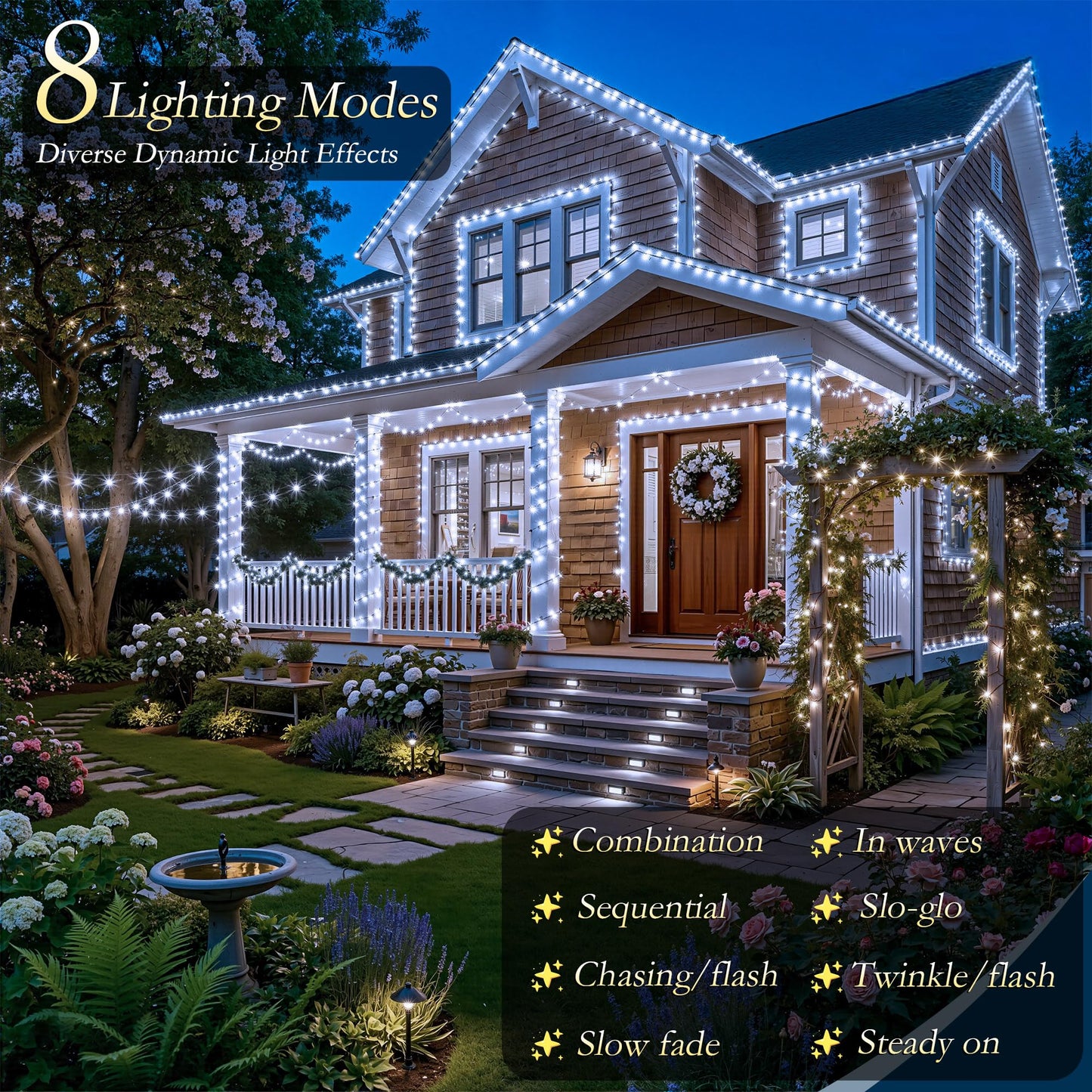 Soagrc 264FT 800LEDs Outdoor String Lights Plug in IP67 Waterproof Twinkle Lights with Remote Dimmable 8 Modes Cool White Decorative Lights for Villa Backyard Pool Deck Summer Wedding Party Christmas