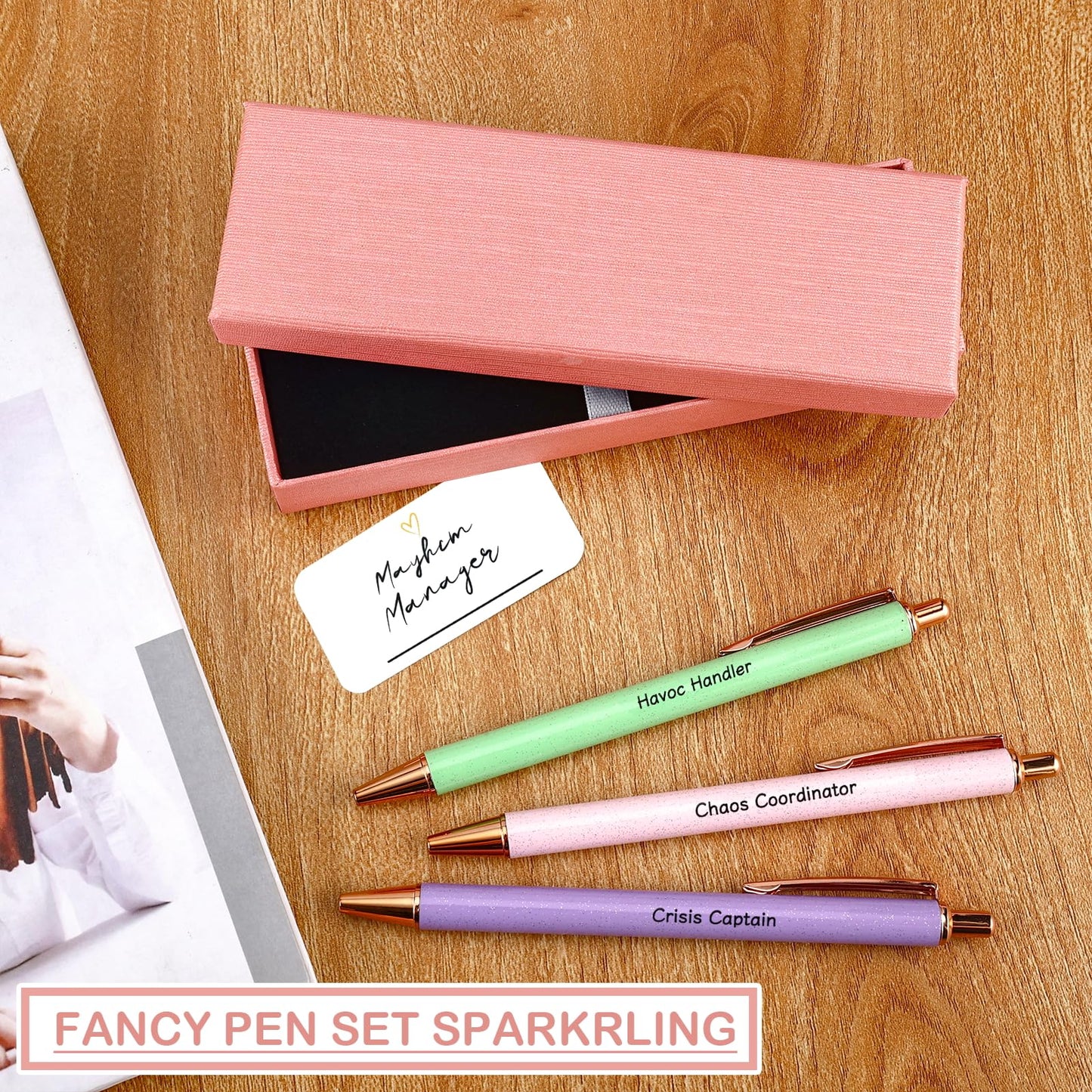 Lestp Fancy Pens Sets for Women Office Chaos Coordinator Gifts for Friends Boss Gifts for Women Cute Pen Set Coworker Daughter Motivational Gift Colleges Positive Encourage Graduation Gift