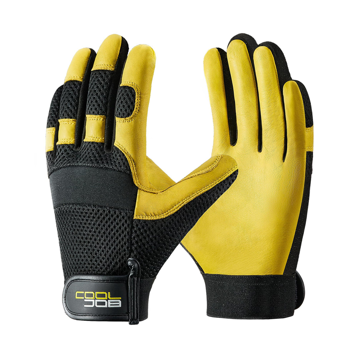 COOLJOB Breathable Mesh Cowhide Leather Work Gloves with Grip, Thorn Resistant Gloves for Gardening Pruning, 1 Pair, S