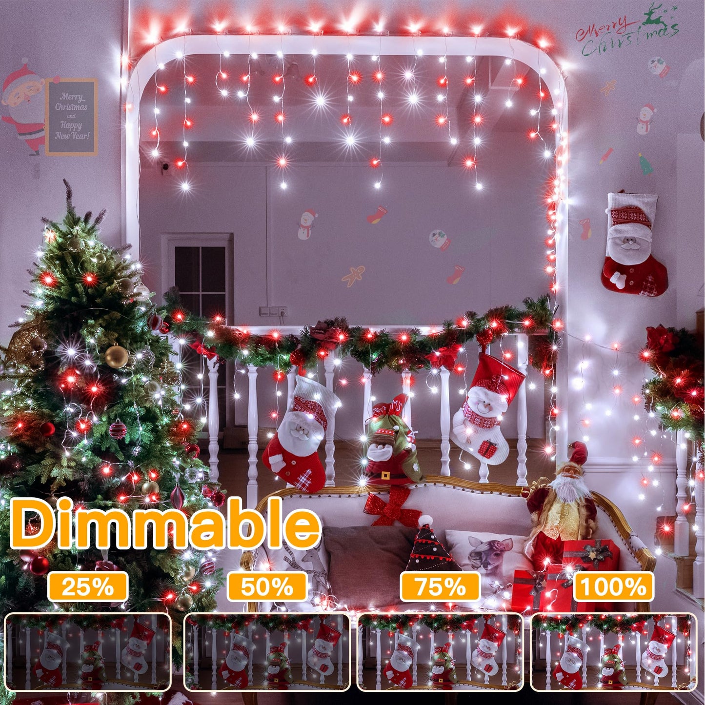 Ollny Icicle Lights for Outside 504LED 41FT, Red and White Christmas Light with Remote 8Modes Timers Waterproof, Plug in Connectable Hanging Lights for Outdoor Indoor House Roof Holiday