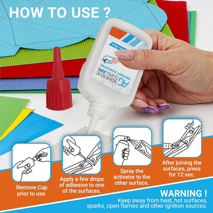 Adhesive Guru CA Glue with Activator Woodworking (4 x 0.9 oz - 4 x 3.38 fl oz) Cyanoacrylate Super Glue for Plastic, Glass, Ceramic, DIY, 3D Printing (4 Pack)