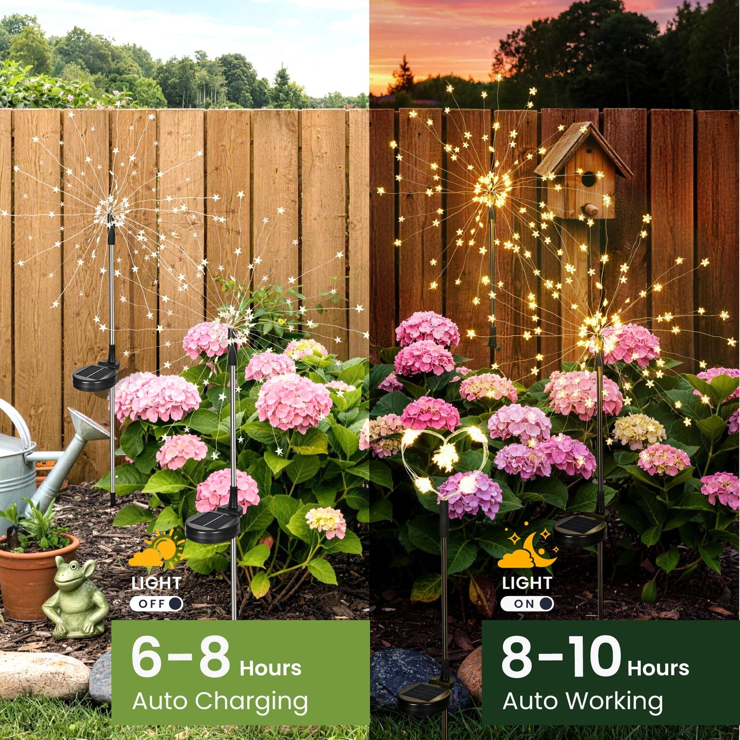 GIGALUMI Solar Lights Outdoor Garden Decor Fireworks Lights, 2 Pack Fairy Lights Outdoor Waterproof Solar Powered, Star-Shaped LED Lights for Yard Patio Pathway Walkway Decor, Warm White
