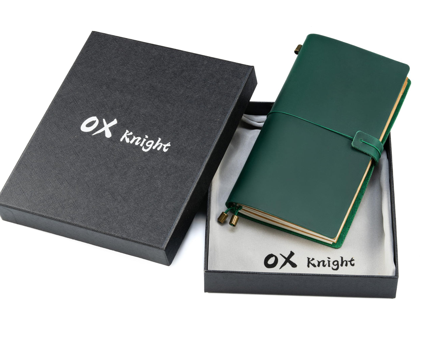 Ox Knight Refillable Leather Travelers Notebook, 8.6 x 4.7 Travel Diary for Men and Women, Genuine Leather Travel Journal with 3 Inserts Regular Travel Notebook for Writing, Sketching & Planning, Standard Size, Green