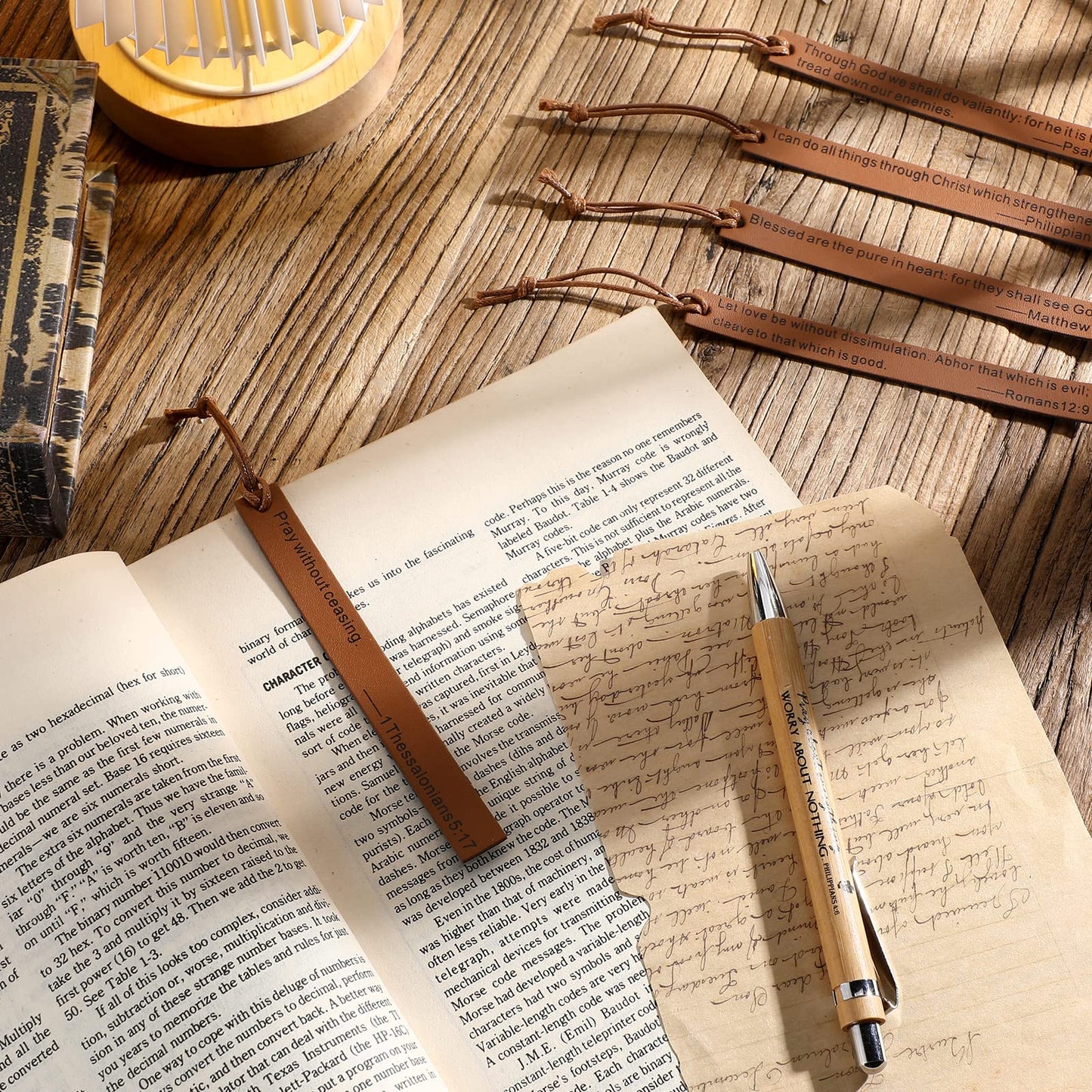 Spakon 40 Pieces Christian Gifts Bulk Scripture ‎Bookmarks Religious Father's Day Gifts Bible Verse Leather Bookmark for Church Sunday School(Brown)