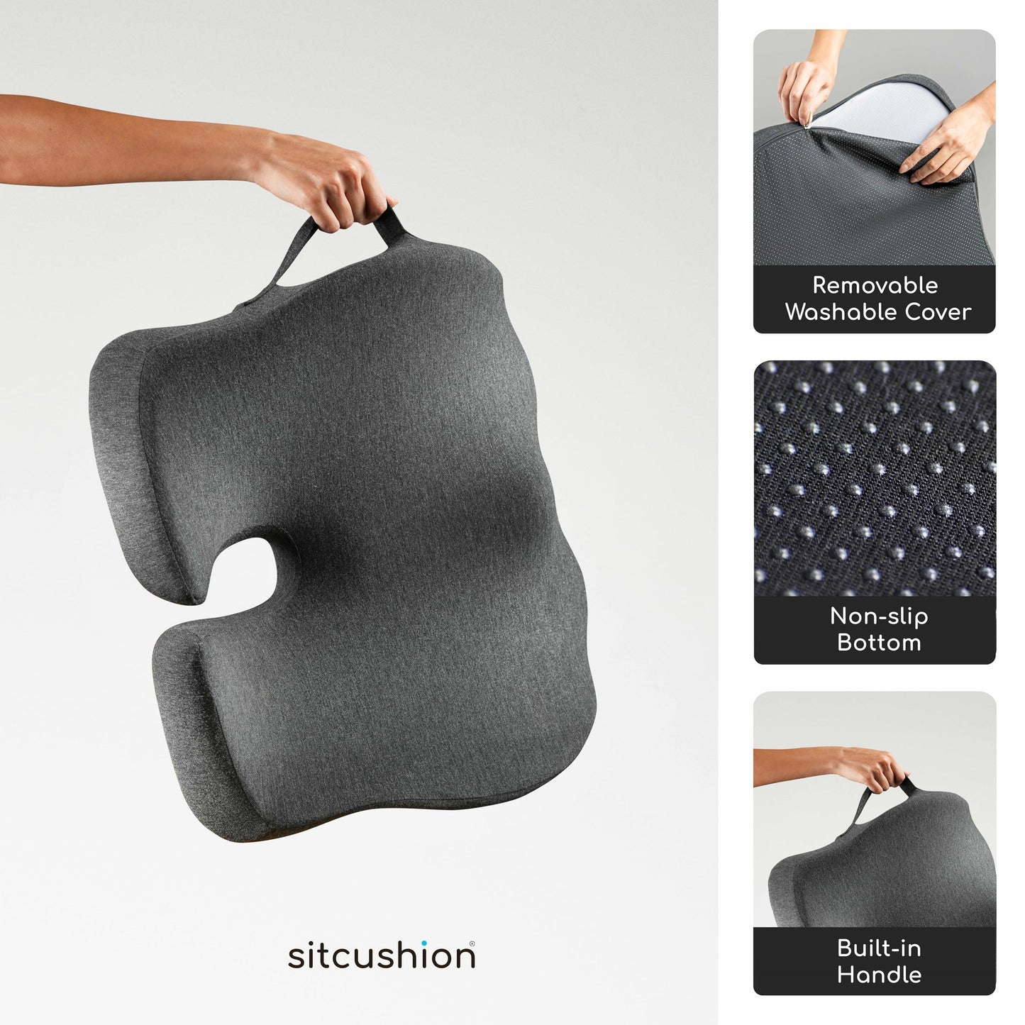 Extra Large Memory Foam Seat Cushions for Office Chairs, Pressure Relief Seat Cushion for Tailbone Pain Relief, Sciatica & Back Pain, Ergonomic Office Chair Cushion for Long Sitting & Driving (Black)