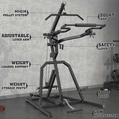 DONOW Leverage Gym Power Rack Squat Rack Lever Gym with LAT Low Row System Home Gym System Workout Station 2:1 Ratio (Without Weight Plates)