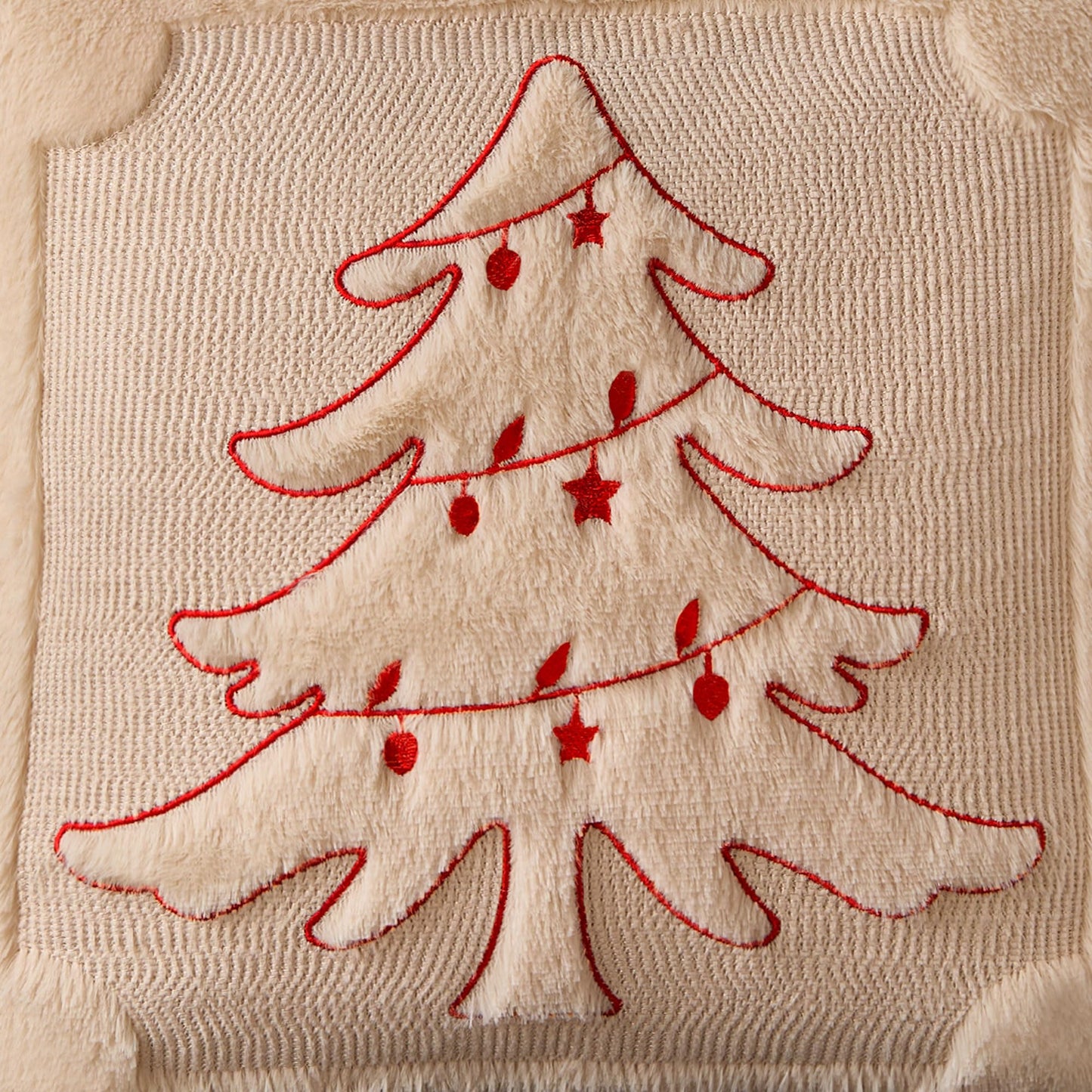 DFXSZ Christmas Pillow Covers 18x18 Red Star Light Beige Christmas Tree Decoration Soft Plush Faux Fur Jacquard Throw Pillows for Bedroom Sofa Holiday Festivals Winter Home Decor PTK067C18