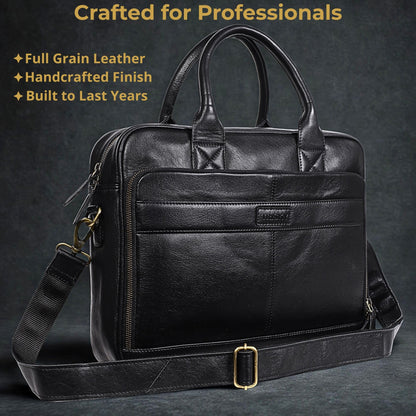 TRISKY Leather Laptop Bag For Men And Women - 16-inch Messenger Bag for Women Crossbody For Office Business Travel - Black Leather Briefcase for Men - Black