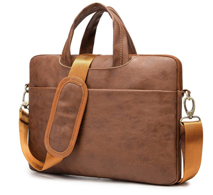 Kinmac 360° Protective Waterproof PU Leather Laptop Shoulder Messenger Sleeve Briefcase case Bag (13 inch-14 inch, Coffee PU)