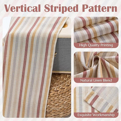 jinchan Colorful Striped Linen Kitchen Curtains 36 Inch Christmas Tier Curtains Farmhouse Modern Cafe Small Window Treatments Light Filtering Rod Pocket for Living Room Bathroom 2 Panels Multi Red