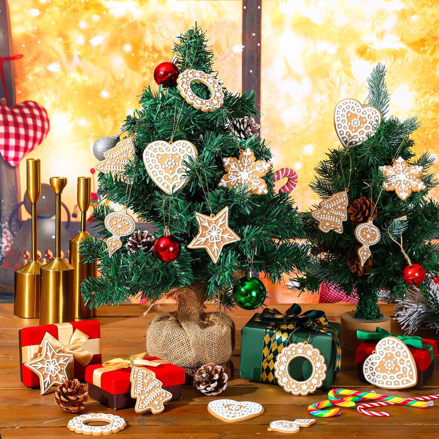 Shellwei 24 Pcs Gingerbread Cookie Ornaments Cookie Christmas Tree Ornaments Bulk Gingerbread Christmas Tree Decorations Rustic Hanging Decor for Xmas Indoor Home