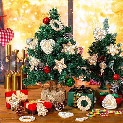 Shellwei 24 Pcs Gingerbread Cookie Ornaments Cookie Christmas Tree Ornaments Bulk Gingerbread Christmas Tree Decorations Rustic Hanging Decor for Xmas Indoor Home