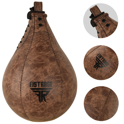 FISTRAGE Speed Ball Boxing Bag Leather MMA Muay Thai Training Punching Dodge Striking Kit with Free Hanging Swivel Workout Speedball Kicking Platform Equipment (Black)