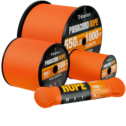 Paracord Rope 550 lb - 200ft 5/32" Parachute Cord 4MM 7-Strand para Cord - Heavy Duty Spool String for Survival,Camping Gear, Survival Bracelet, Clothesline - Orange