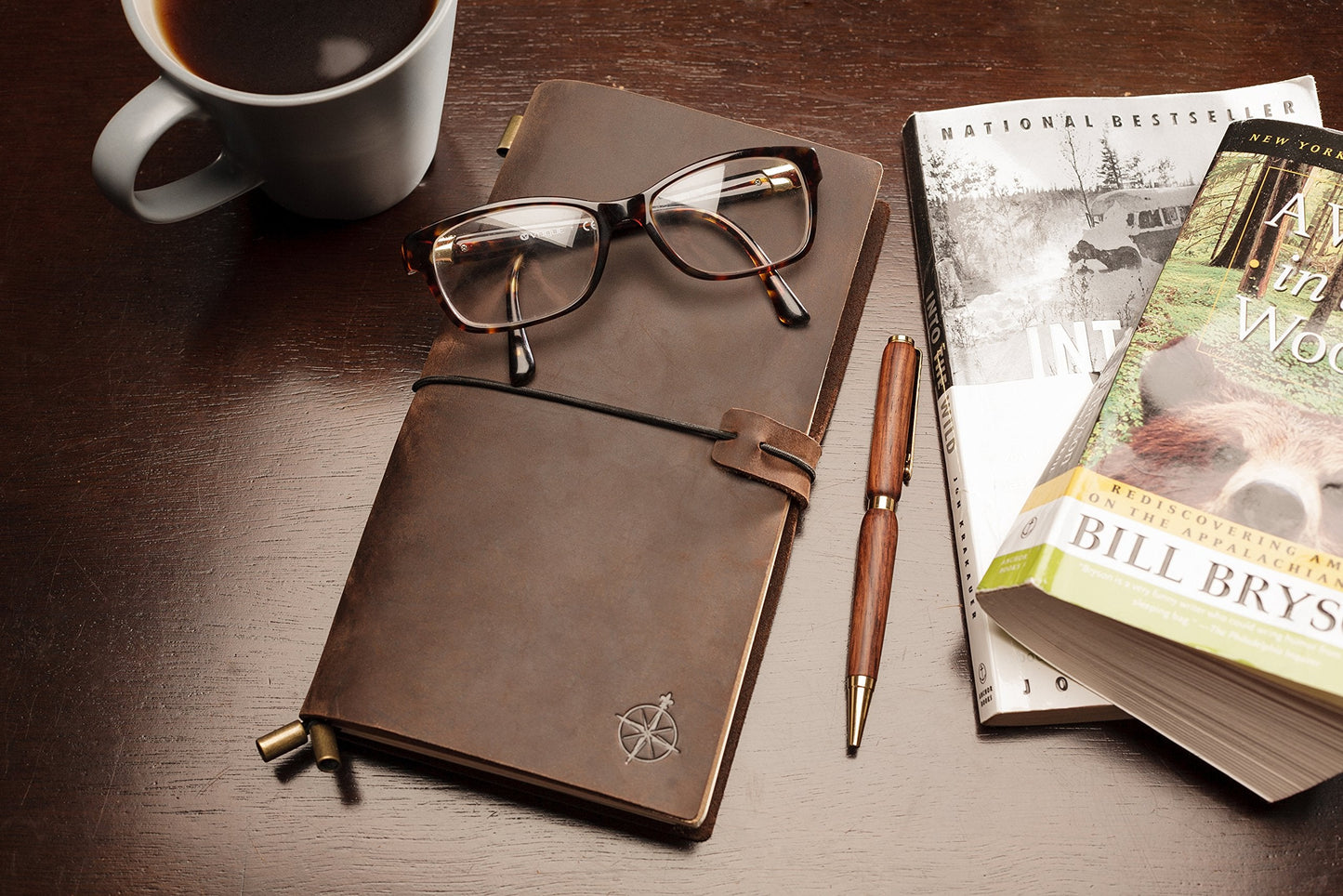 Wanderings Standard Size Travelers Notebook/Handcrafted Genuine Leather Journal - 4.75" x 8.5" (12 x 22cm) - Refillable Travel Journal - 100 GSM Blank Inserts