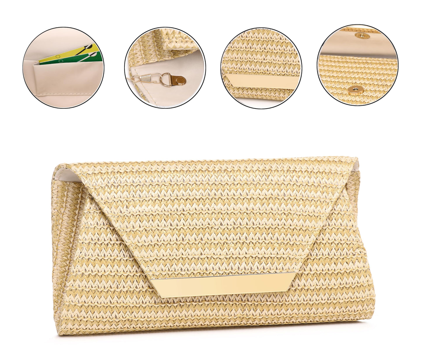 MUDUO Women Patent Leather Fashion Clutch Purses Evening Bag Handbag Christmas gift (Khaki)