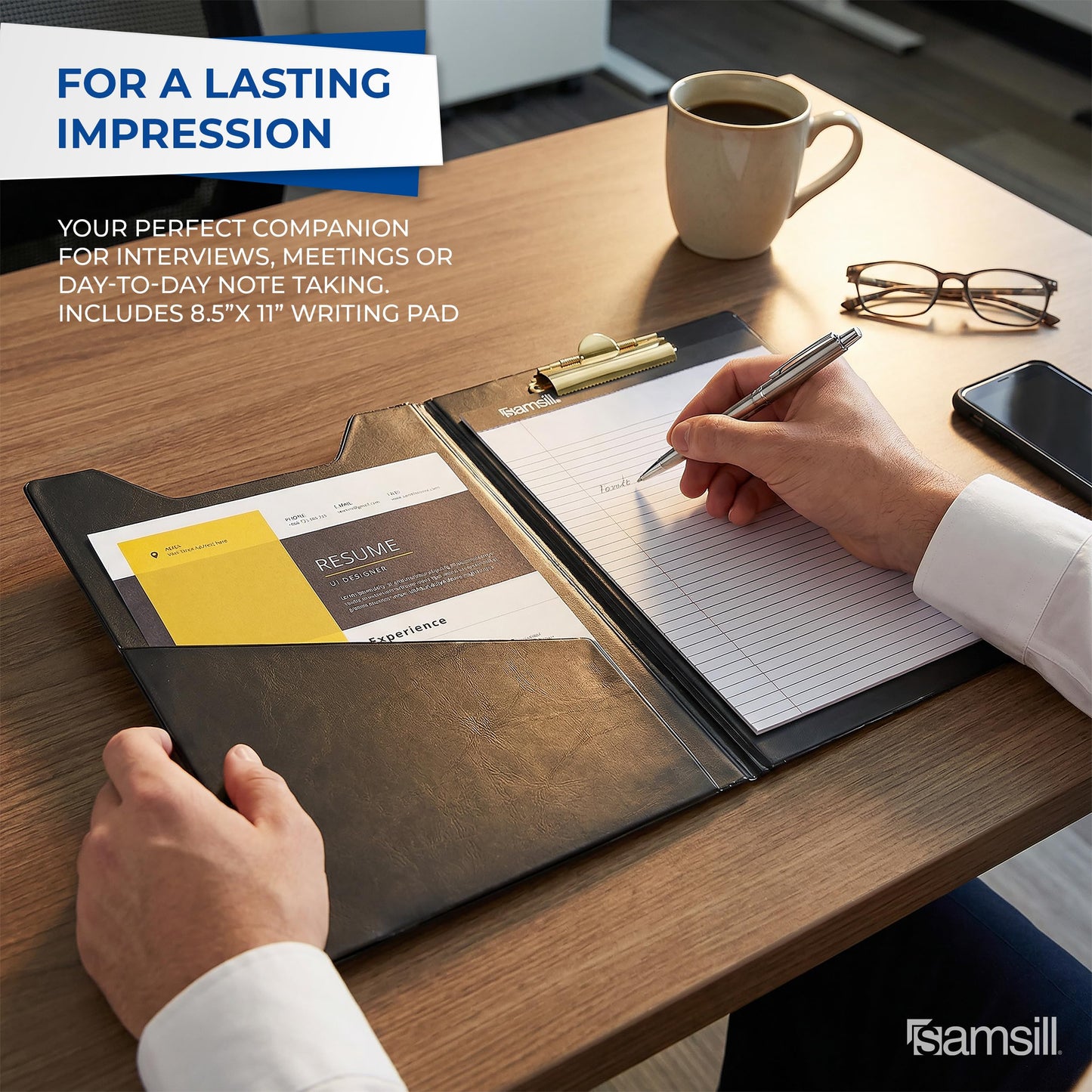 Samsill Value Padfolio with Clipboard and Letter-Size Writing Pad, Black, 9.25 x 13 Inch