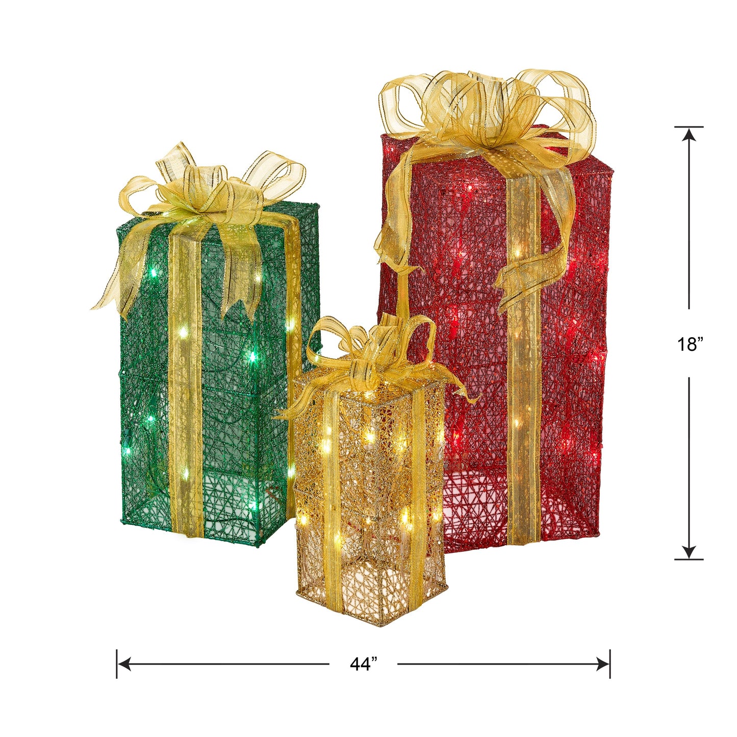 National Tree Company lit Artificial Christmas Décor 3-Piece Set Includes Pre-Strung White Mini Lights Sisal Gift Boxes