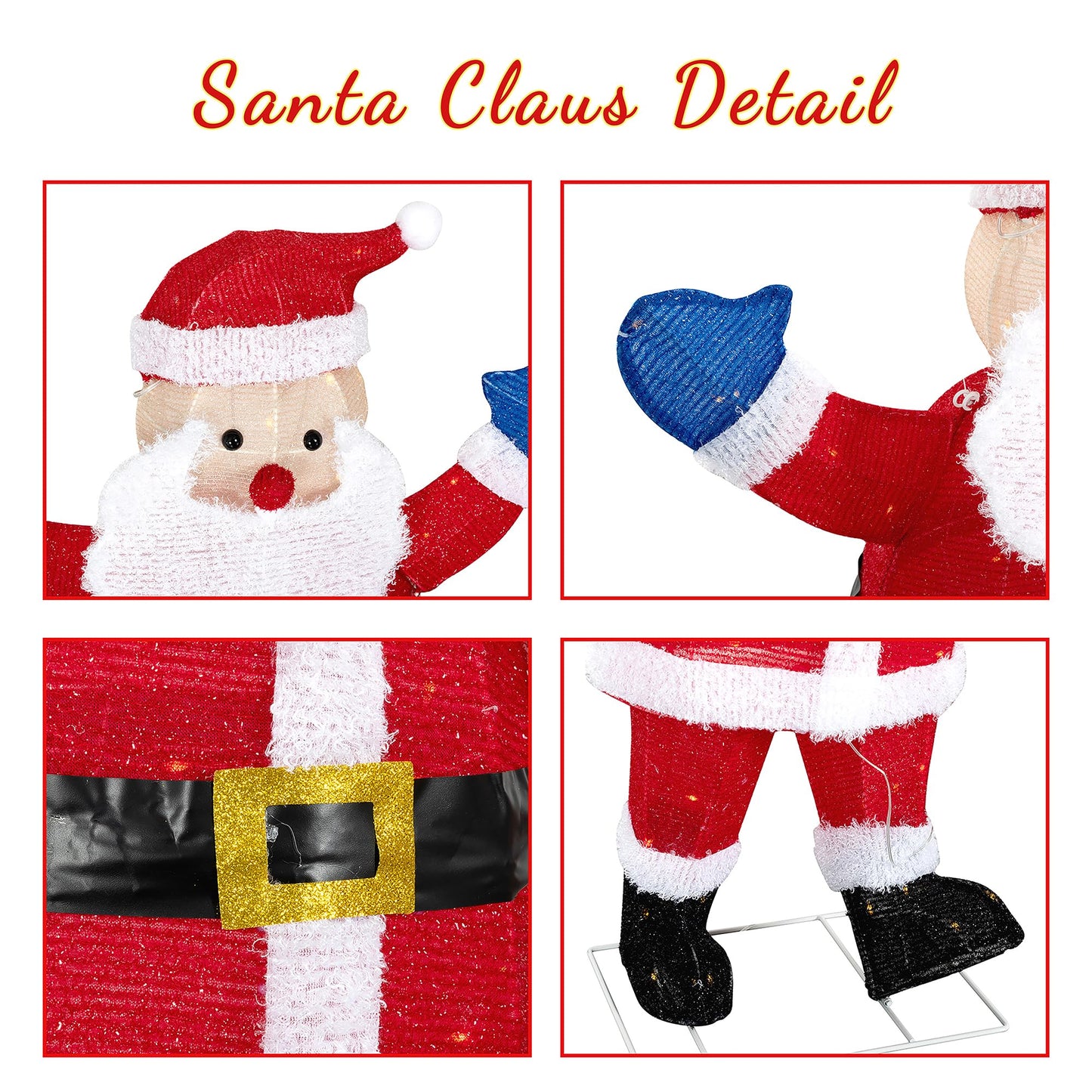 Shintenchi 3ft Lighted Christmas Santa Claus, Outdoor Pop-up Holiday Decoration with 80 LED Lights, 3D Pre-Lit Light-Up Decor for Yard, Garden, Lawn & Patio