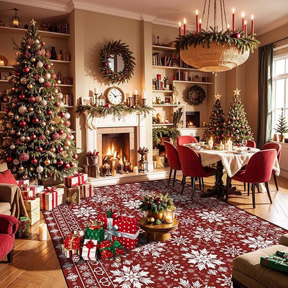 2' X 3' Christmas Rug Snowflake Area Rugs Washable Non-Slip for Indoor Entryway Dorm Laundry Bedroom Living Room Xmas Doormat for Kids Women Merry Christmas Carpet Winter
