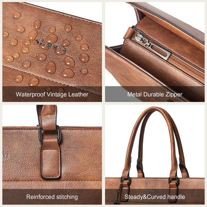 Shrrie 17 inch Laptop Bag for Women,Water-Resistant Work Bag LaptopTote Bag,Professional Business Tote for Office,Travel,College-Fits 15.6 Laptop&Tablet,Briefcase with Satchel Purse,Two-toned Brown