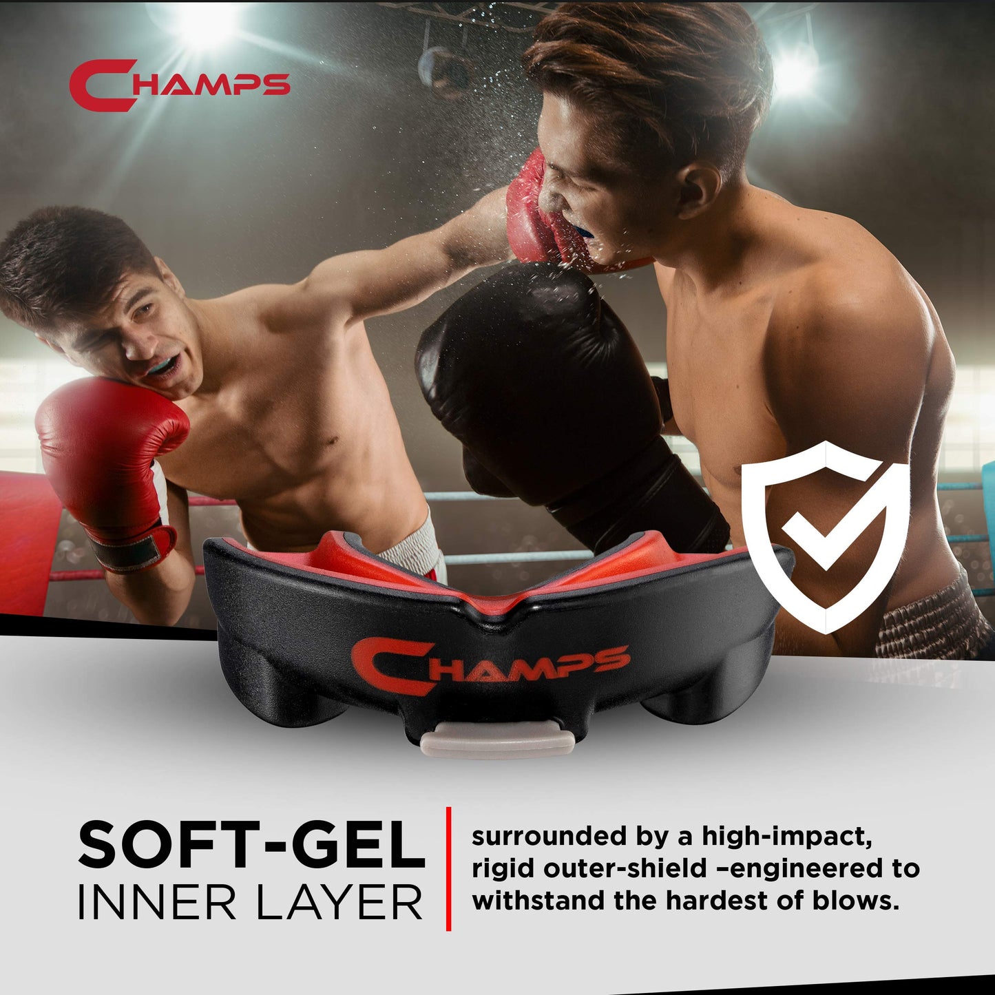 Champs MMA Breathable Mouth Guard for Boxing, MMA, Jiu Jitsu, Muay Thai, Wrestling & Combat Sports – Easy Fit, Boil & Bite Design Mouthpiece – Durable Boxing Mouthguard for Men & Adults, Case Included