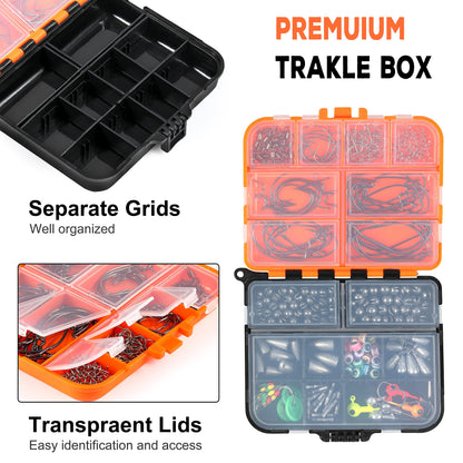 PLUSINNO 201pcs Fishing Accessories Kit,Tackle Box with Tackle Included, Fishing Hooks, Weights, Round Split Shot，Fishing Gear for Bass, Trout, Catfish