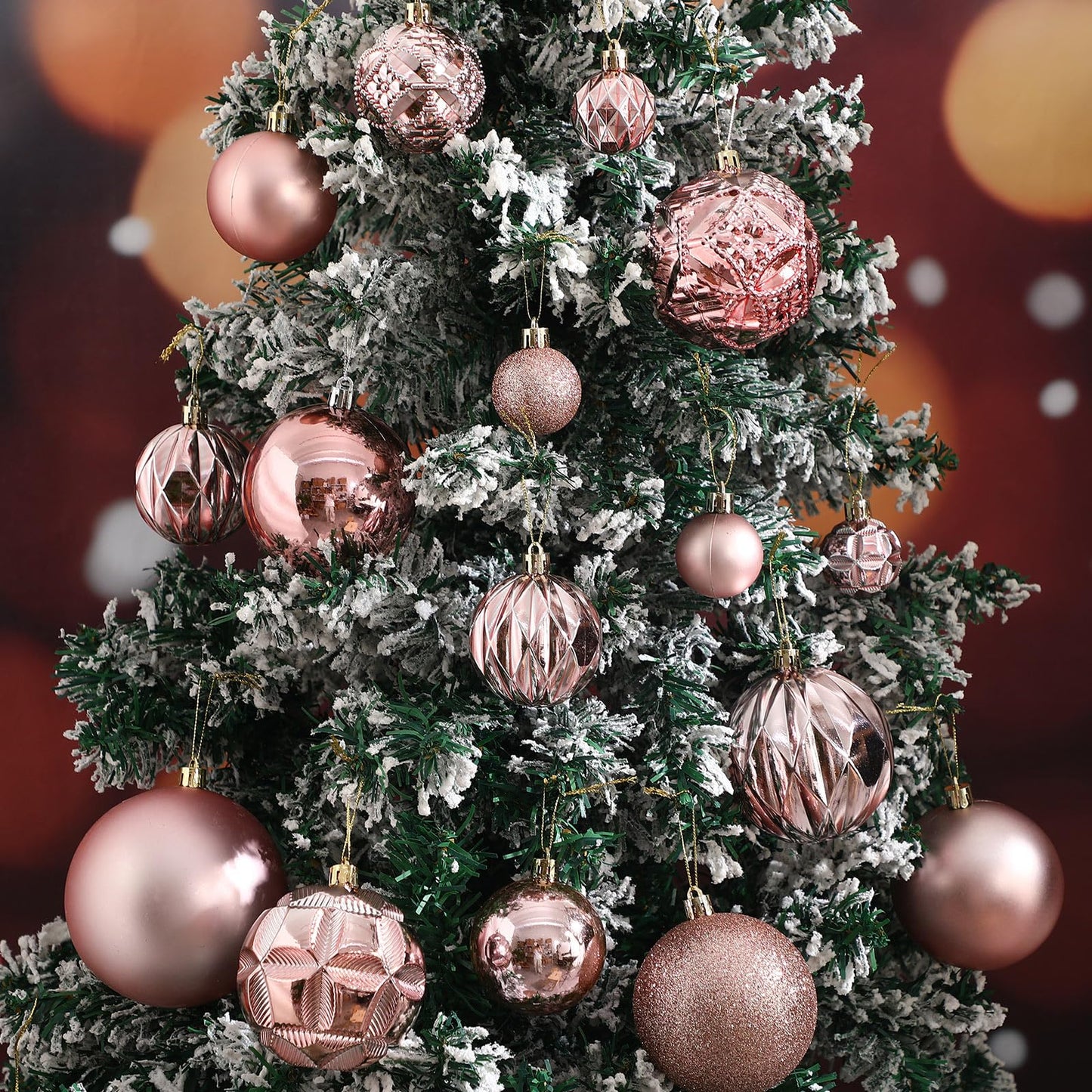 Soulchen 46 Pcs Rose Gold Christmas Balls Ornaments Set, 3.94/3.15/2.36/1.57 Inch Shatterproof Christmas Tree Hanging Plastic Balls Xmas Ornaments Decor for Xmas Tree Wreath Party Decoration Supplie