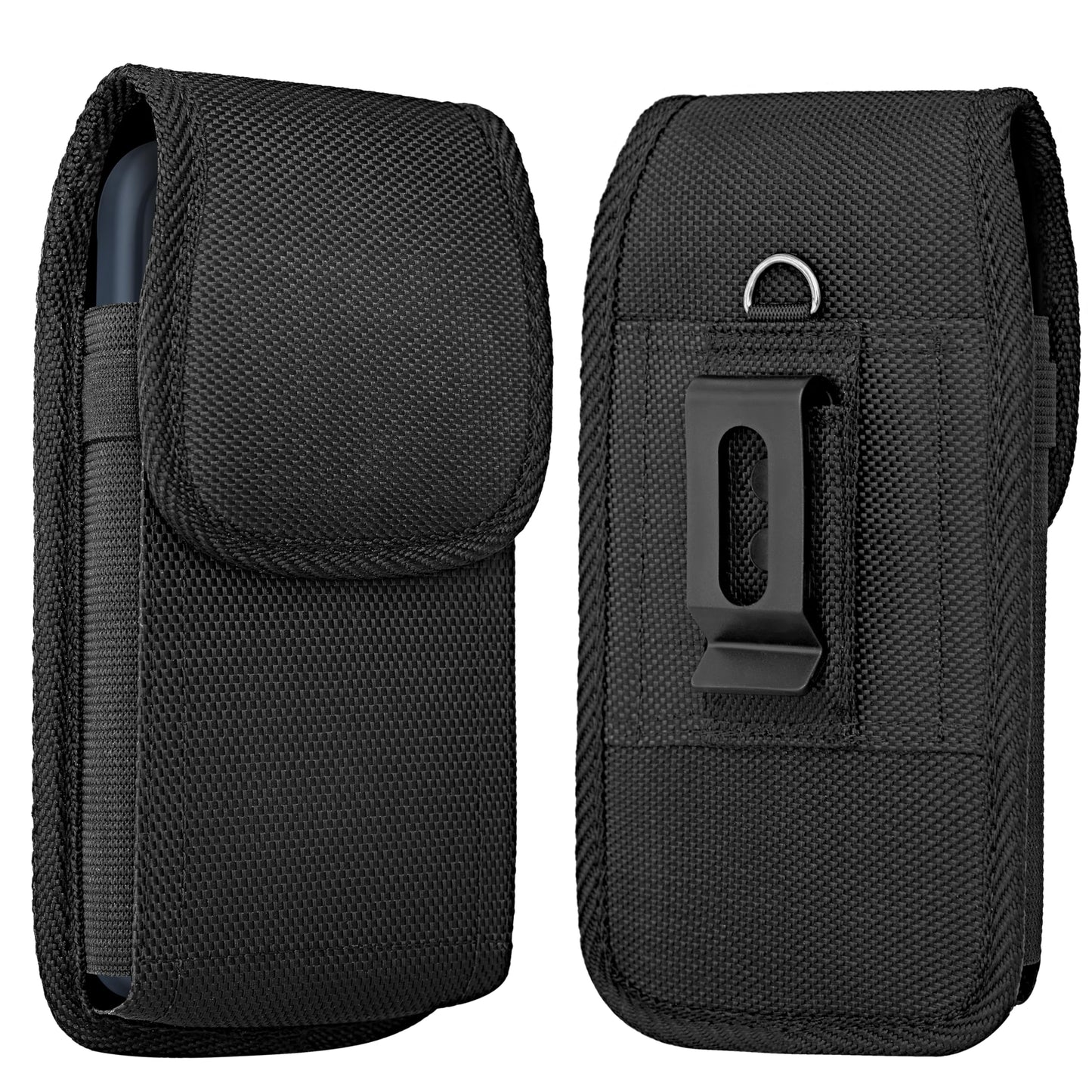 NUVAVO Holster for iPhone 17 16 15 14 13 12 11 Xs X XR/Pro Models, Cell Phone Belt Holder Case with Clip for Men, Heavy Duty Nylon Pouch (Fits Phone with Otterbox Cover on) Black
