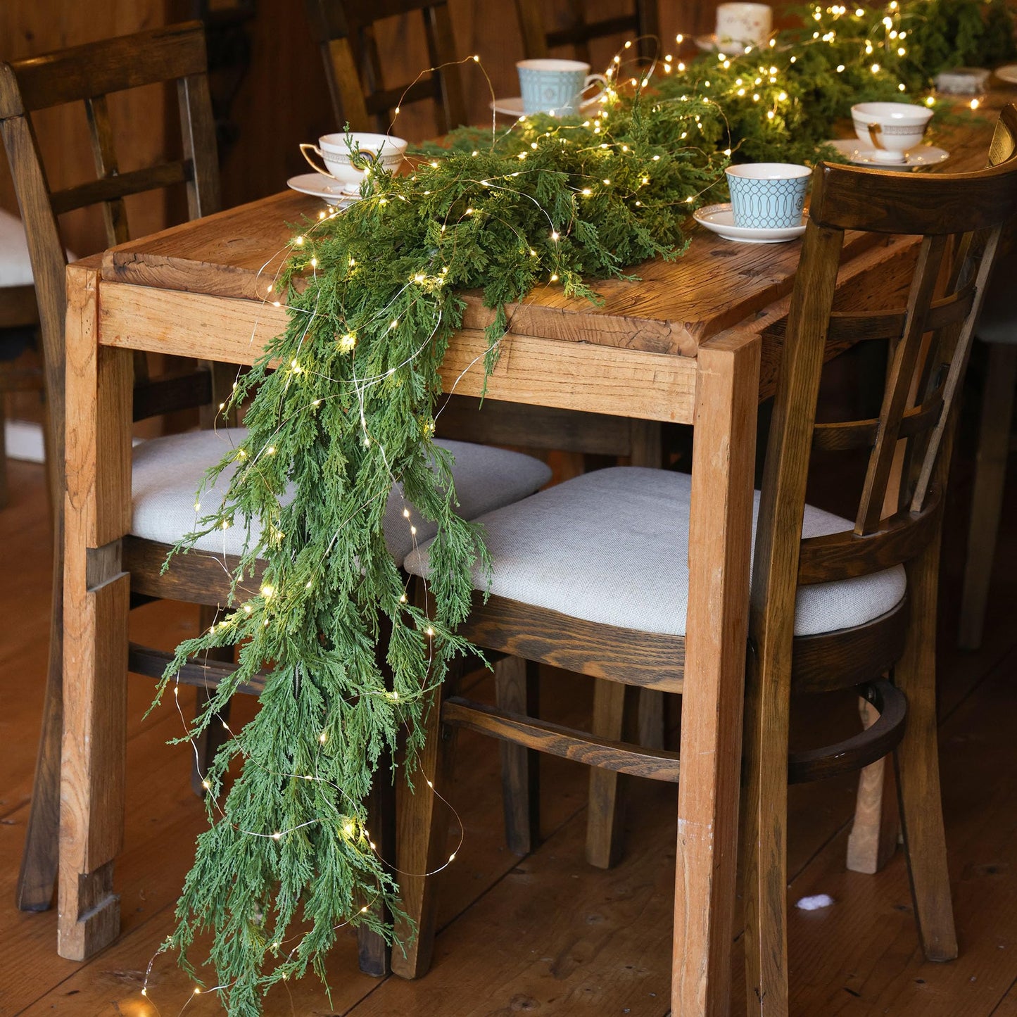 MISSPIN 6ft Christmas Garland with Lights, Real Touch Cedar Pine Garland, Green Artificial Greenery Garland for Table, Mantle, Wall, Indoor, Outdoor Christmas Decorations