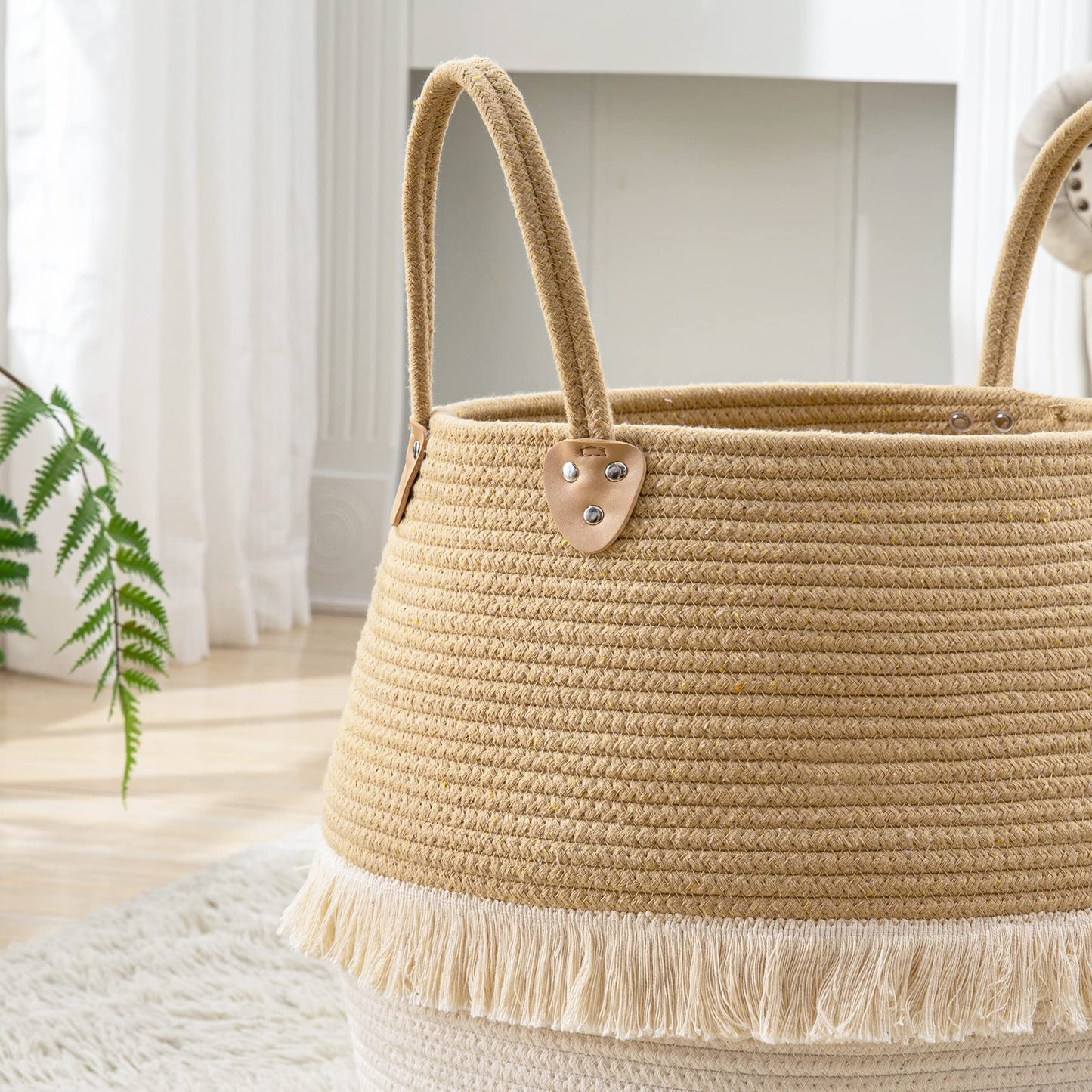 KAKAMAY Woven Baskets for Storage(17"x17"),Large Cotton Rope Woven Baby Laundry Hamper,Collapsible Laundry Basket, Blanket Basket for Organizing Living Room,Nursery,Pillows,Toy Chest(Beige)