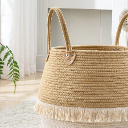 KAKAMAY Woven Baskets for Storage(17"x17"),Large Cotton Rope Woven Baby Laundry Hamper,Collapsible Laundry Basket, Blanket Basket for Organizing Living Room,Nursery,Pillows,Toy Chest(Beige)
