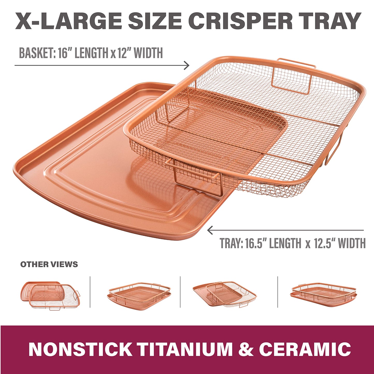 Gotham Steel Large Air Fryer Basket for Oven, 2 Pc Oven Air Fryer Basket and Tray Pan Great for Baking & Crispy Foods, Dishwasher Safe – XXL 16.5” x 12.5”