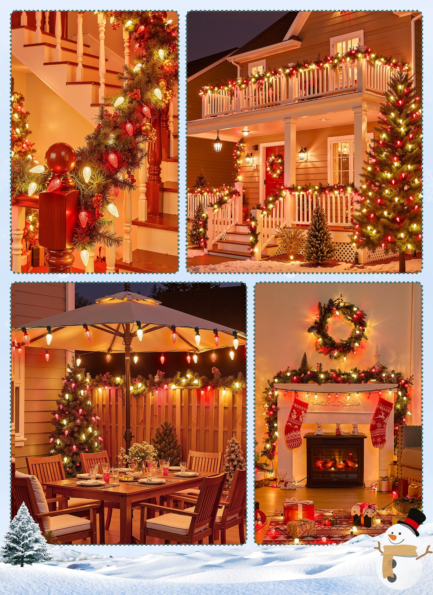 C9 LED Christmas Lights Outdoor, 99 Feet 150 LED String with Spring Clips, Waterproof Connectable Roofline Patio Home Xmas Decor, Red & Warm White