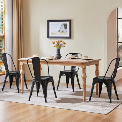 Yaheetech Metal Dining Chairs Set of 4, Industrial Stackable Kitchen Chairs with Back for Dining Room/Restaurant/Bistro/Patio, Indoor & Outdoor Use, Matte Black