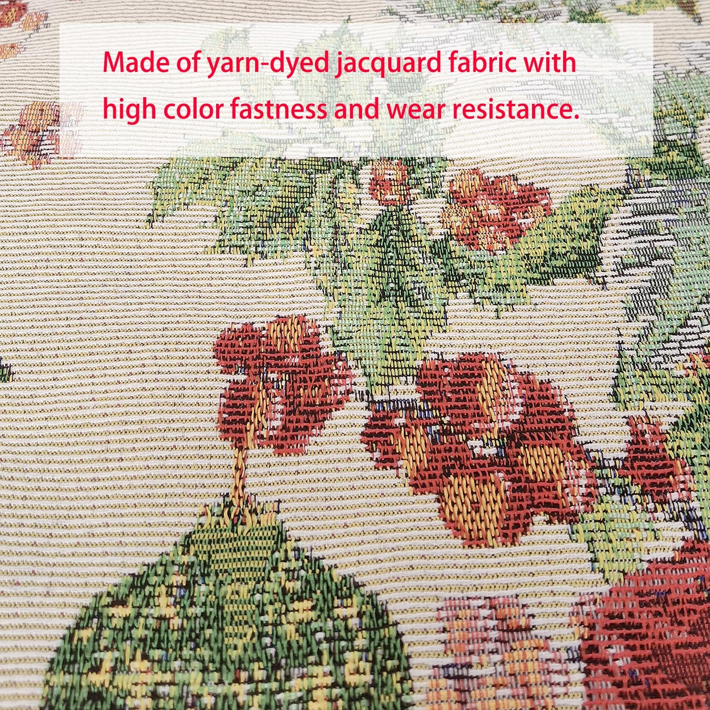 Christmas Tapestry Throw Pillow Cover 18x18 Inch - Festive Woven Jacquard Poinsettia & Holly Cushion Case - Red Piped Edges, Hidden Zipper - Decorative Holiday Home Decor for Sofa/Couch