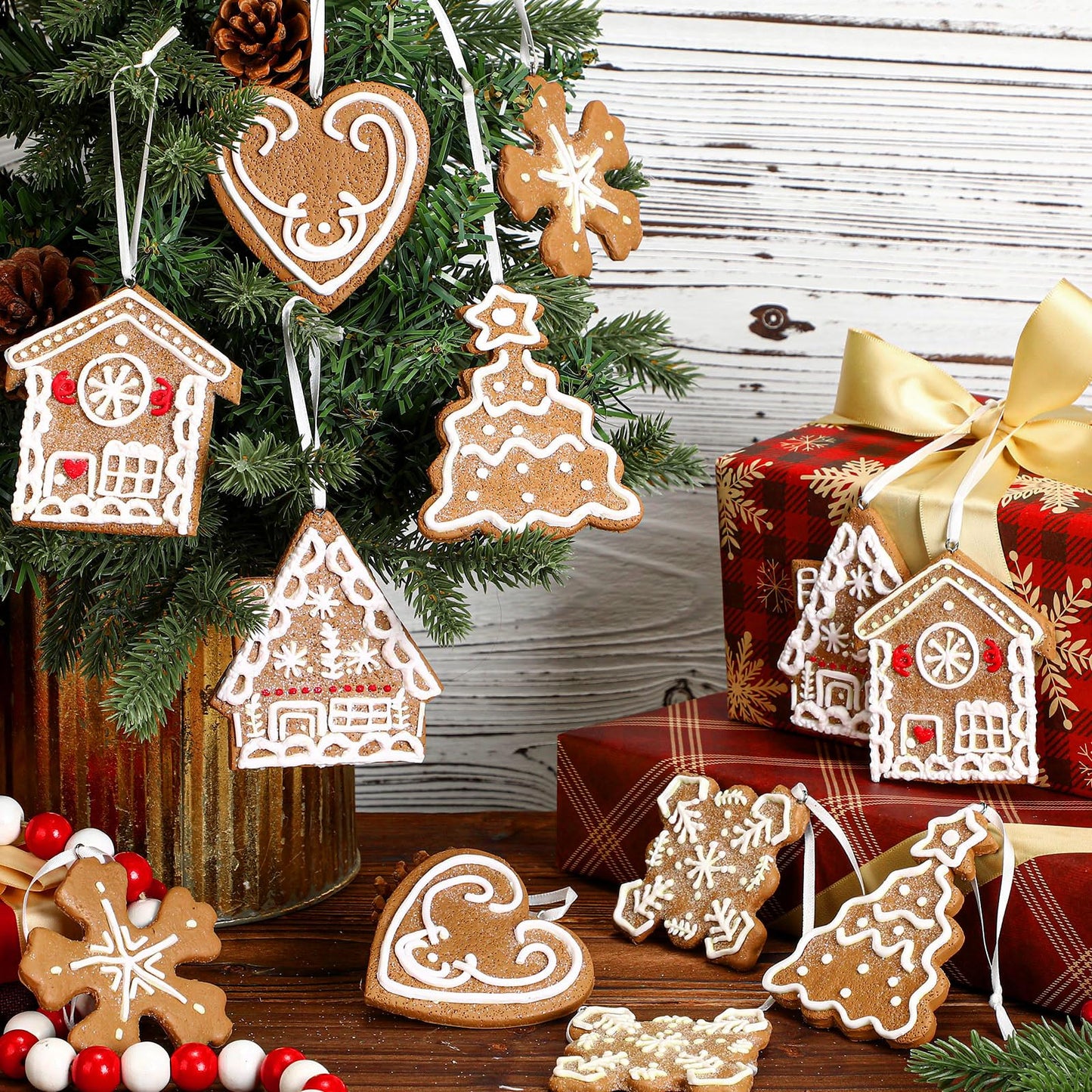 GlikCeil 12 Pcs Gingerbread Ornaments for Christmas Tree Soft Clay Christmas Tree Hanging Cookie Decoration Gingerbread House Xmas Decorations 3.14 Inch Cute Hanging Xmas Home Decor for Party Supplies