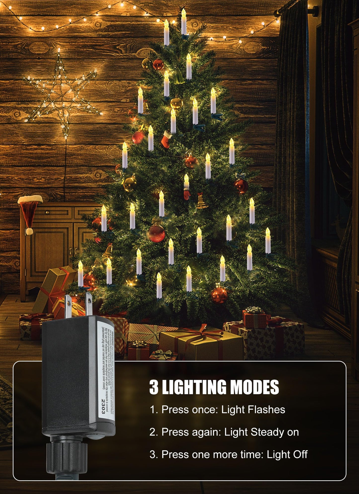 Christmas Tree Candle String Lights Plug in, 50 LED Flameless Candle Lights with Clips, 48Feet Candle Twinkle Lights for Xmas Tree Festive Holiday Seasonal Celebration Decoration, Warm White