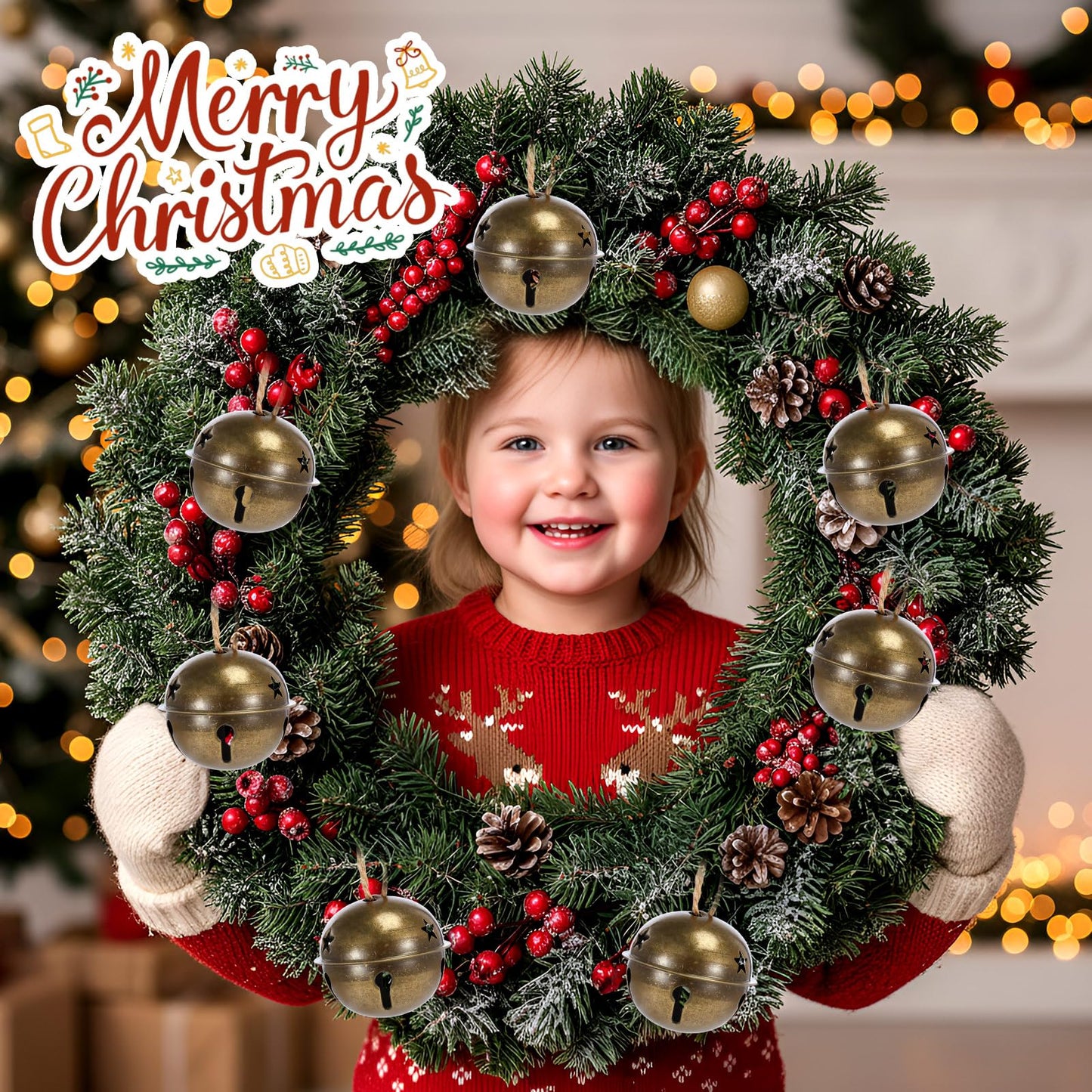 Zubebe Christmas Bells Jingle Bells Large 2.5 Inch Star Cutout Ornament for Crafts Christmas Tree Decor Gift Wrapping(Bronze,24 Pcs)