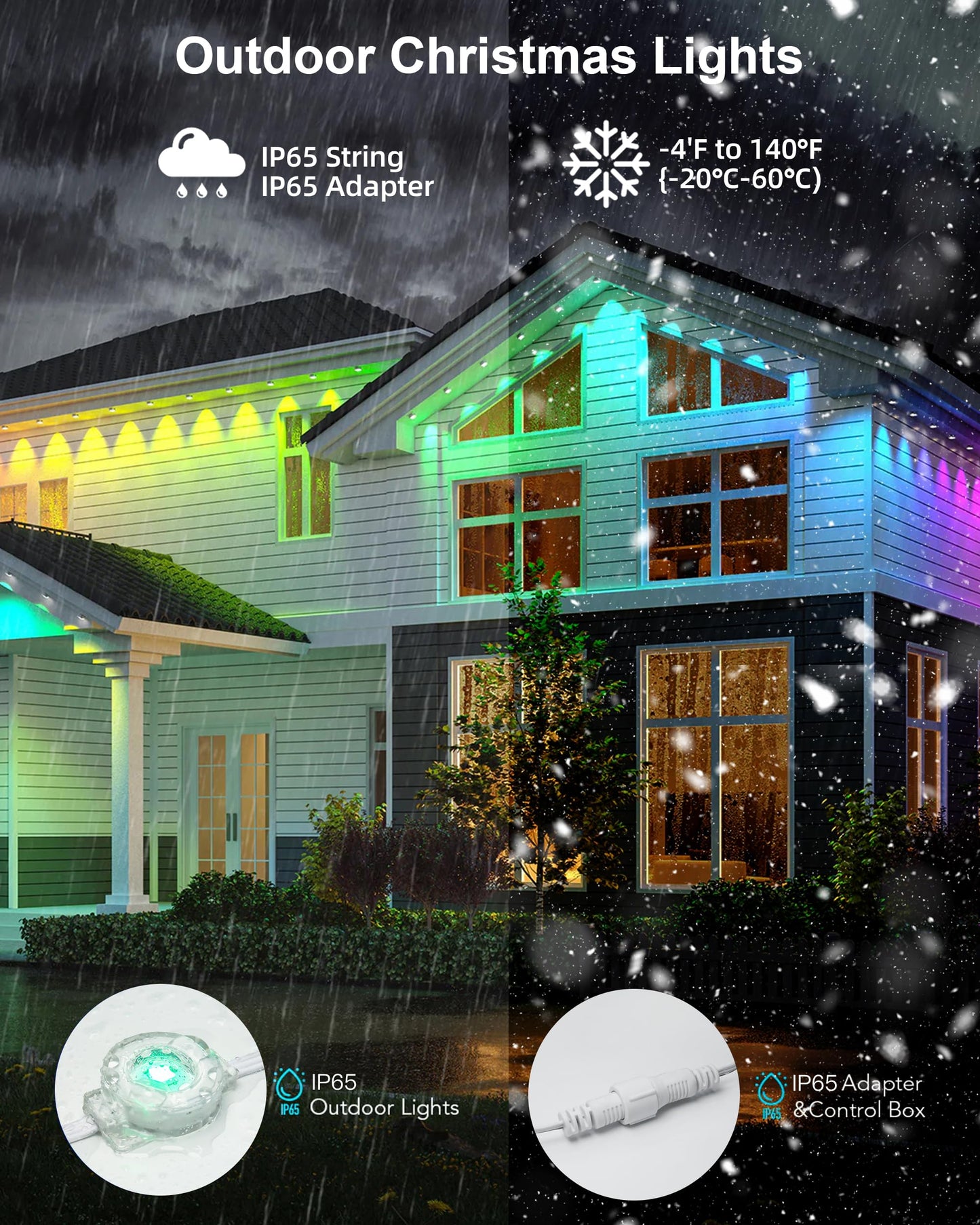 DELITOR 111FT Permanent Outdoor Lights,72 RGB Eaves Lights with App Control Remote, IP65 Waterproof Eternity Eaves Lighting, Outdoor Light for Outside Roofline Decor, Party, Holiday Xmas
