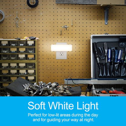 GE Ultrabrite LED Light Bar Night Lights Plug Into Wall Room Decor Ambient Lighting Dusk to Dawn Sensor Bright Nightlight, White, 100 Lumens, 2 Pack