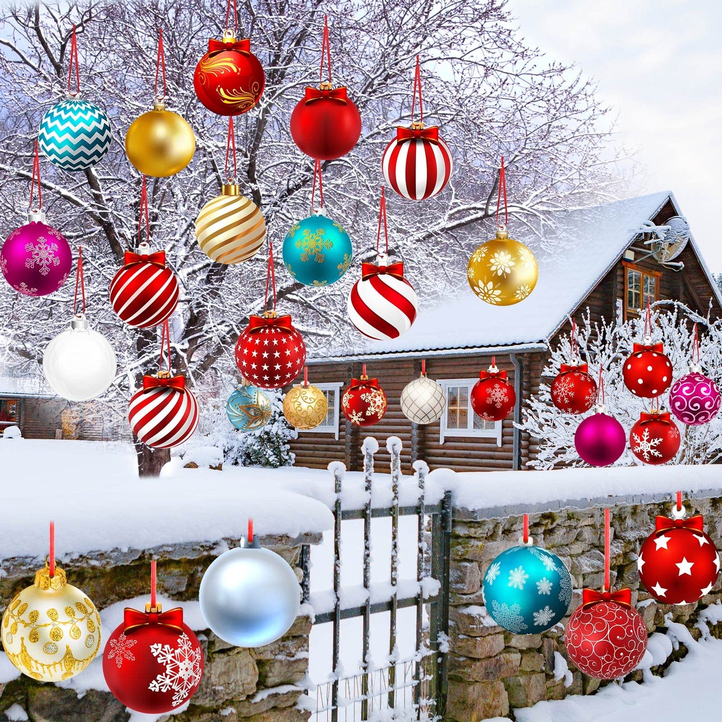 Rtteri 30 Pcs Large Christmas Ball Shape Ornaments for Outdoor 4.9 Inch Double Sided Plastic Christmas Hanging Ornaments Balls for Xmas Tree Indoor Outdoor House Porch Yard Supplies