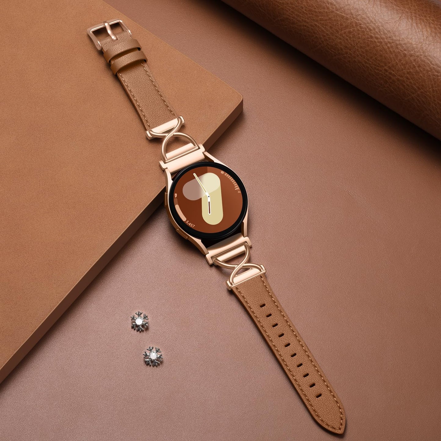 GEAK Leather Band Compatible with Samsung Galaxy Watch 7 Band 6 5 4 FE 40mm 44mm, Watch 6 Classic/5 pro/Active 2, 20mm Dressy Replacement Strap with X-Shape Design for Samsung Watch Bands Women