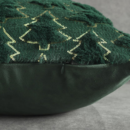 4TH Emotion Christmas Tree Decorative Lumbar Pillow Covers 12x20 Set of 2, Green Soft Plush Faux Fur Farmhouse Throw Cushion Cases for Xmas Winter Holiday Home Decorations