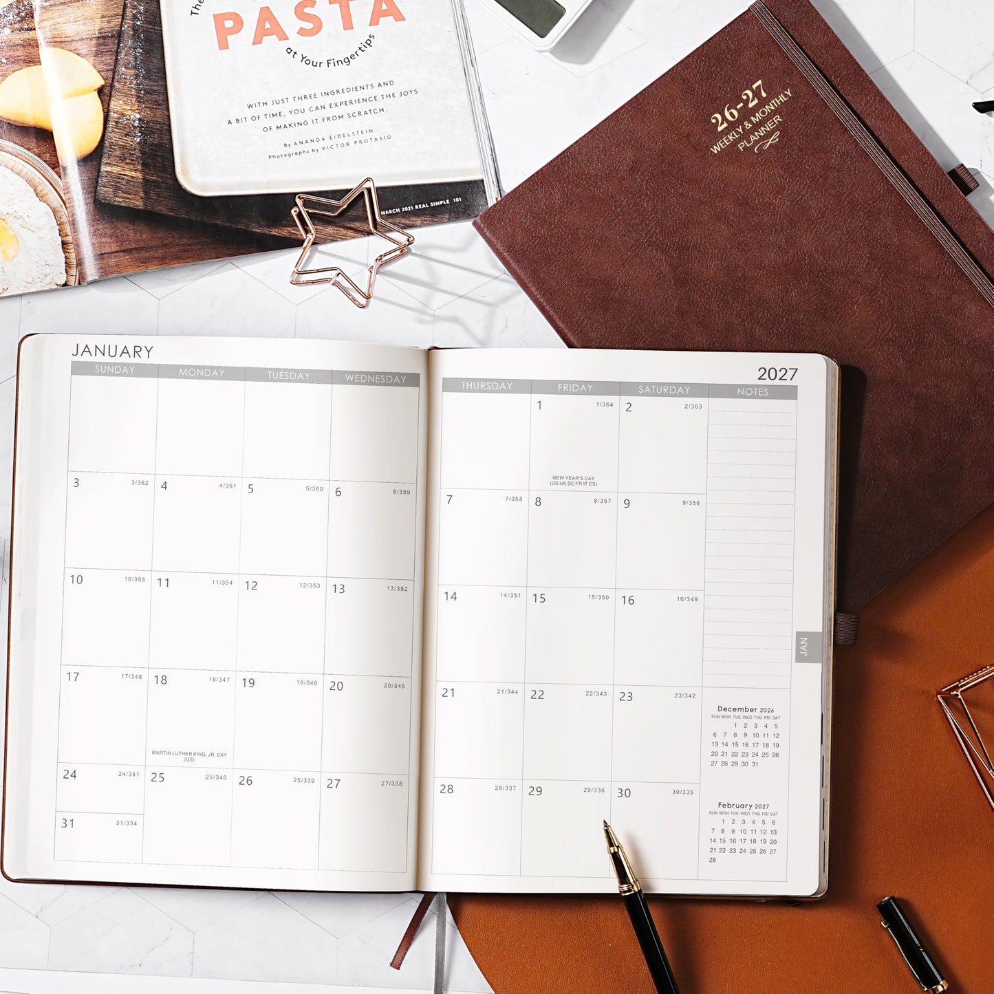 Planner 2026-2027 - JUL 2026 - JUN 2027, Academic Planner 2026-2027, 26-27 Planner, Weekly and Monthly Planner, Leather Cover Calendar Planner with Thick Paper, Back Pocket with Notes Pages, Brown (8.5" x 11")