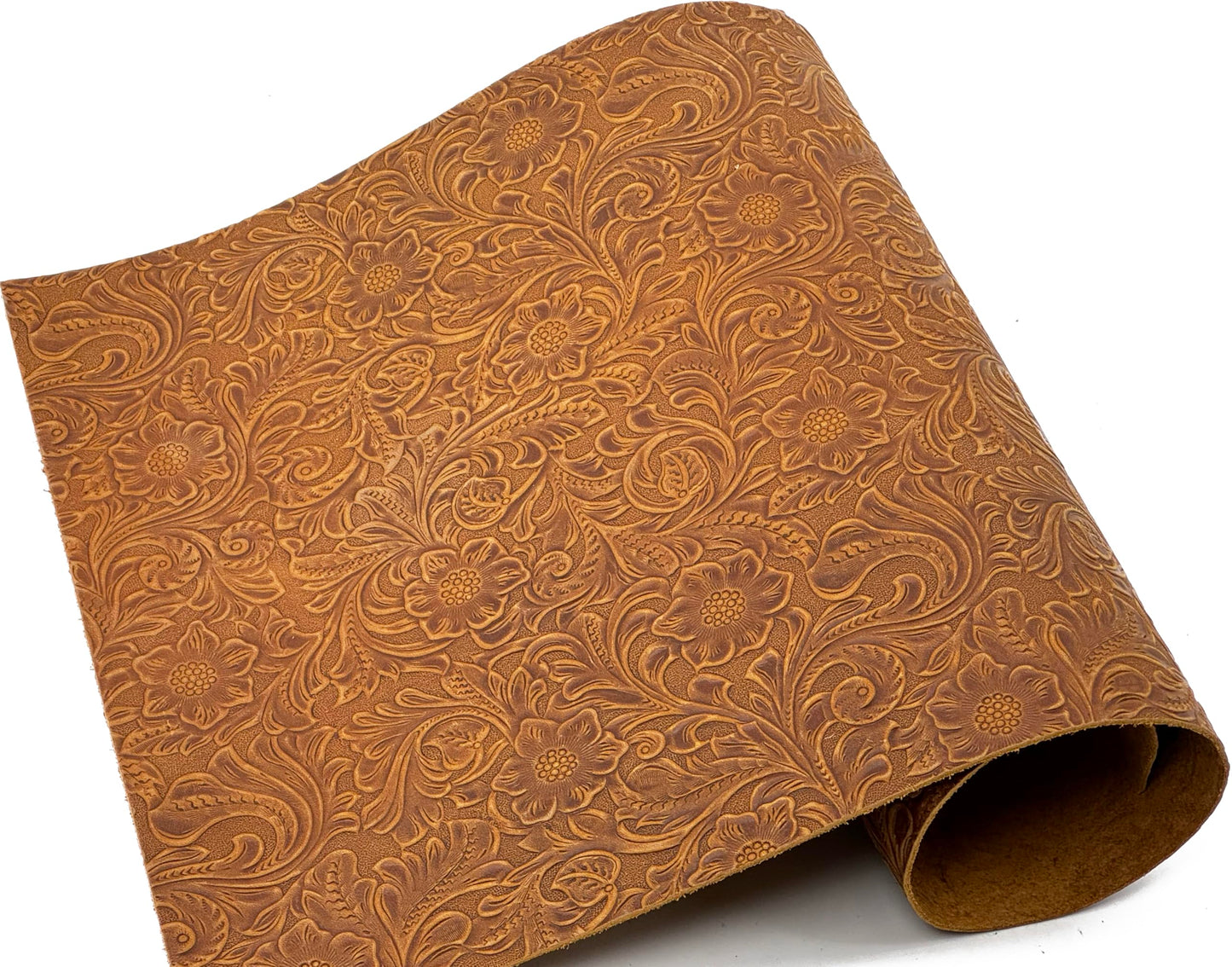 Western Style Bump Texture Geometric Pattern 2.0mm(5-5.5oz) Genuine Leather Sheet, Floral Tooling Craft Leather for DIY Projects (Bourbon Brown | Pattern 12"x24")
