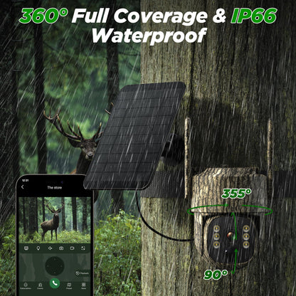 Trail Camera, 4G LTE Cellular Game Cameras with 360° Live Streaming, 2.5K Wildlife Hunting Camera Solar Powered, Security Camera Built-in SIM Card, Night Vision, Motion Activated, Waterproof, 2 Pack