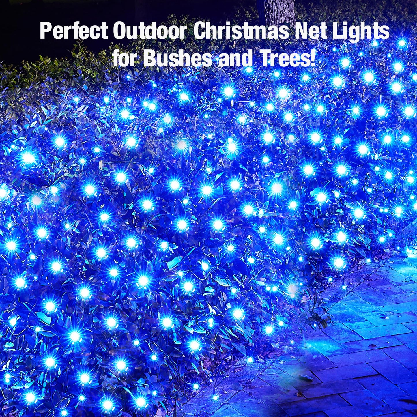 Sylampow Led Blue Christmas Net Lights Outdoor Christmas Bushes Lights 120Led 6ftx5ft, Connectable Outdoor Indoor Mesh Net Lighting for Xmas Holiday, Garden, Lawn, Shrubs, Trees, Bushes Decorations